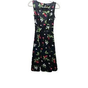 Owin Womens Black Cherry Print Dress Fit And Flare Small